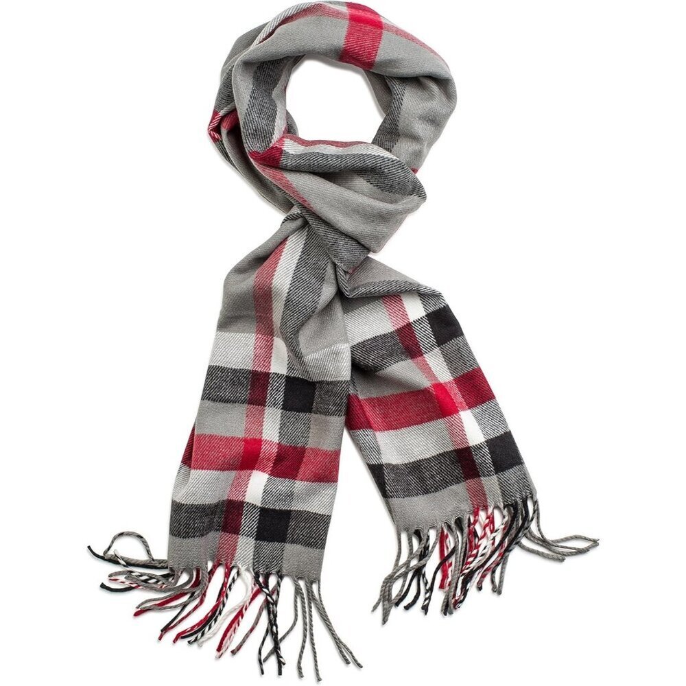 Women's Grey Plaid Super Soft Classic Cashmere Feel Winter Scarf Outerwear